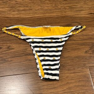 Sauvage Black & White  Stripe cheeky Bikini Bottom with Yellow Accents XS